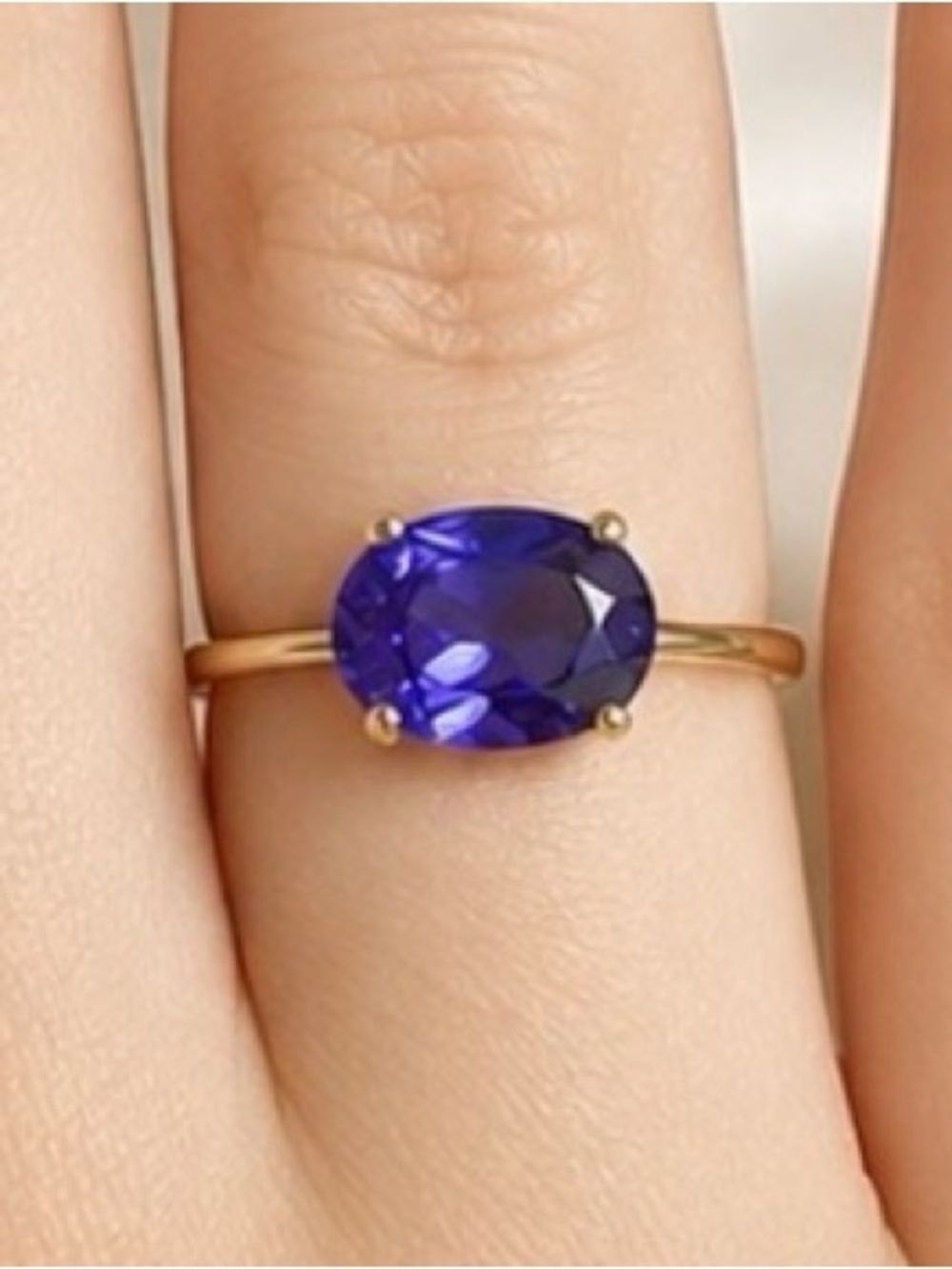 14k Gold Ring with Oval Deep Purple/Blue Gemstone - Women Jewelry